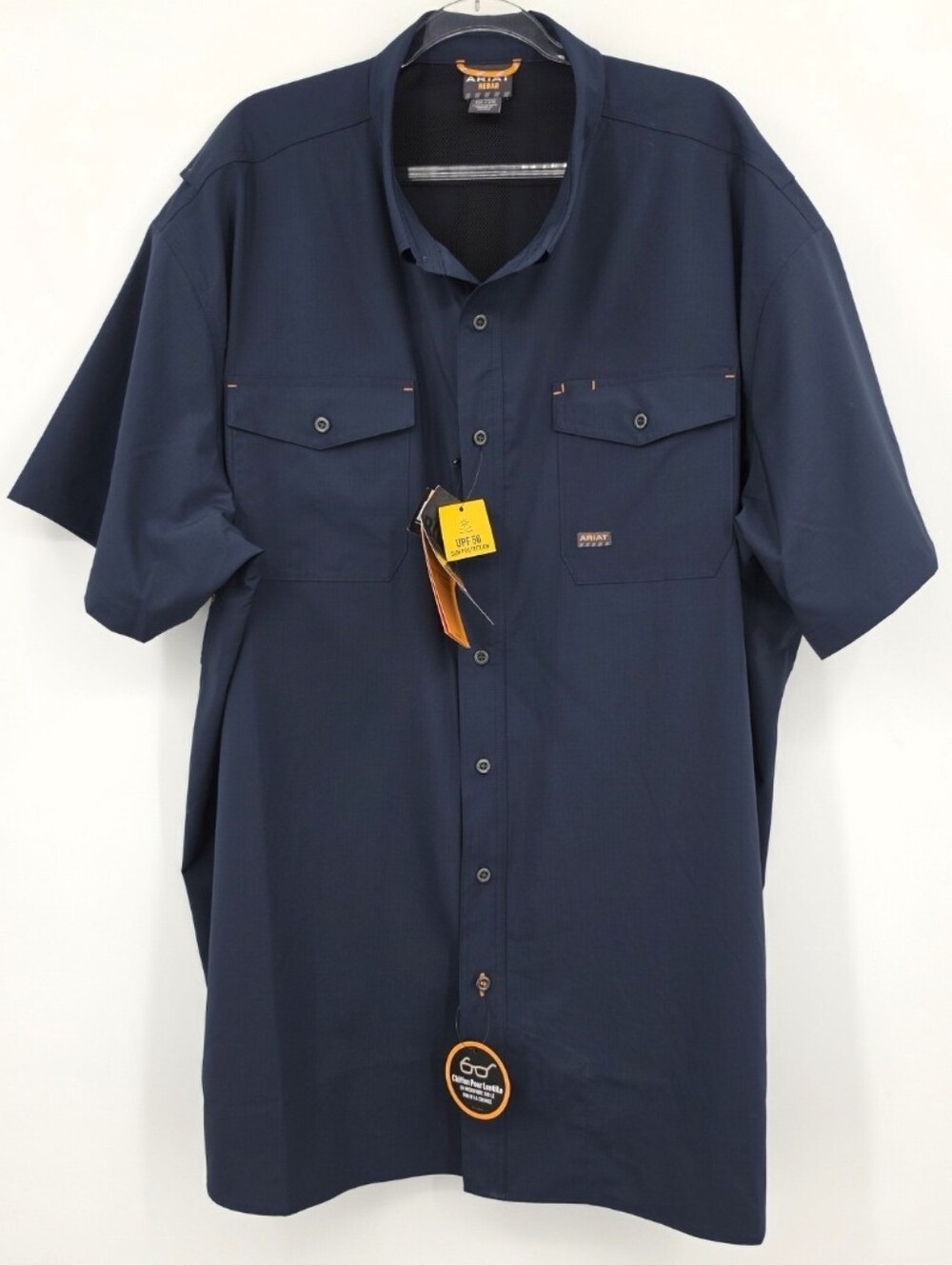 Ariat Rebar Made Tough VentTEK DuraStretch Short Sleeve Work Shirt 4XL Navy NEW